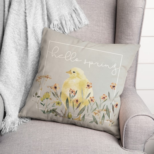 Hello Spring Chick 2 18" x 18" Indoor / Outdoor Pillow
